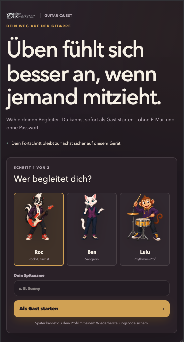 Screenshot der Übungs-App Guitar Quest